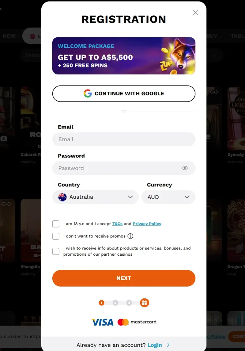 Level Up casino registration process